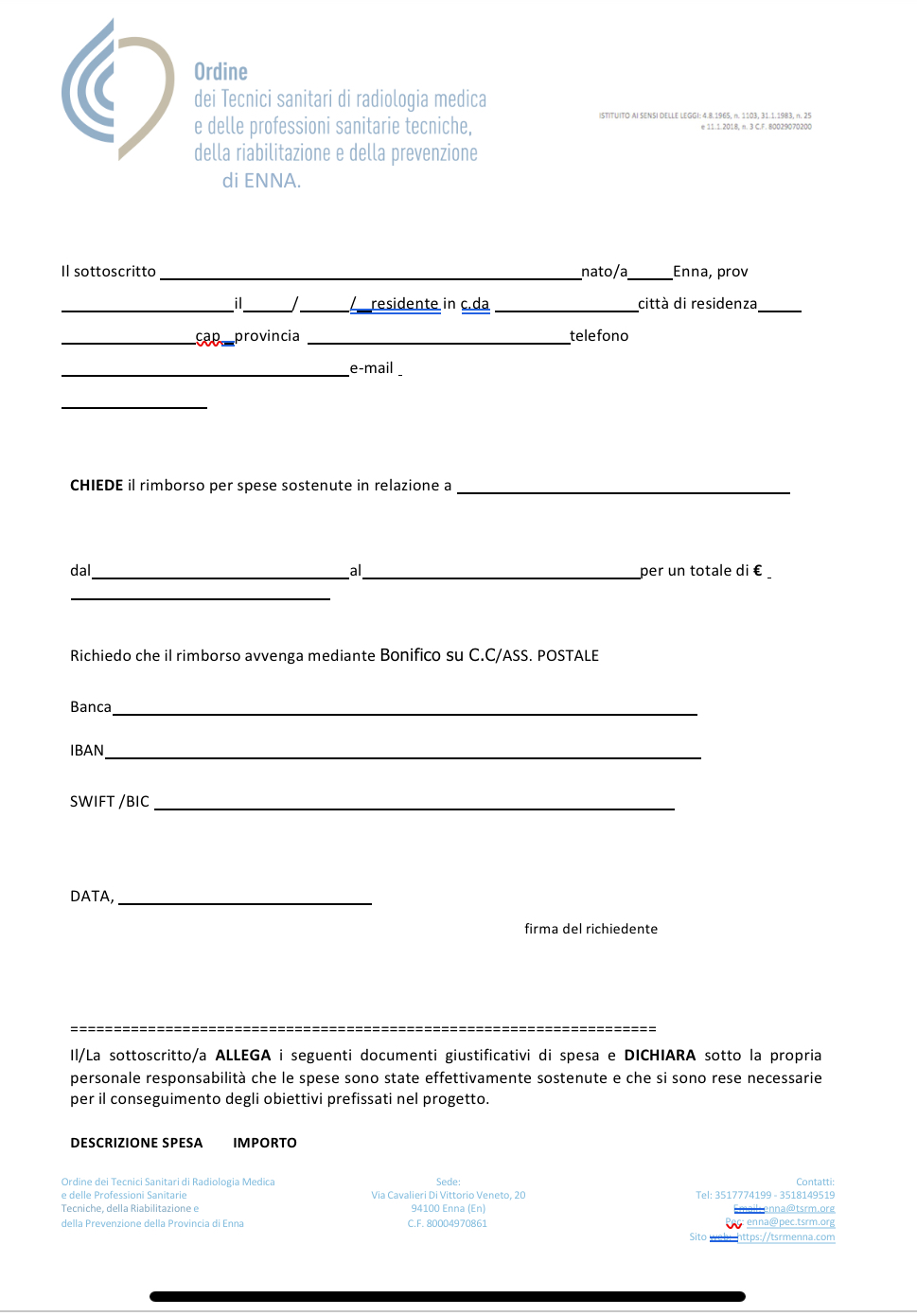 Modulo Rilascio Medical Device Example Modulistica – Ordine dei Tecnici Sanitari di Radiologia Medica e delle ...